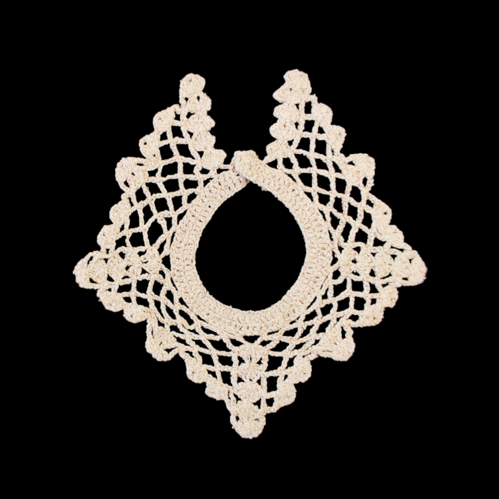 Antique Collar, Hand Made Lace Work, Vintage Khaki Hand Knitted Crochet Collar